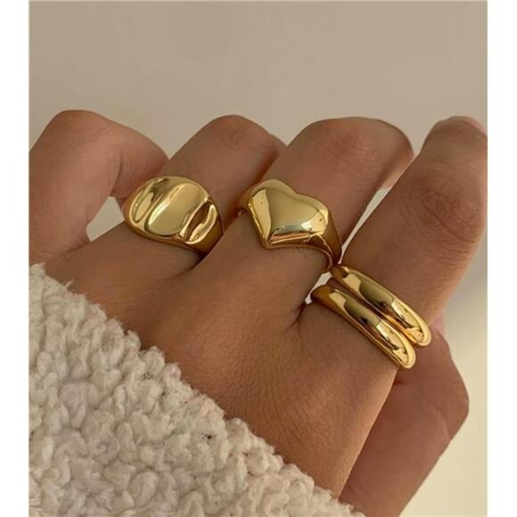 Chunky Gold Rings – 6 Pc Fashion Ring Set, Multiple Styles - Picture 1 of 4